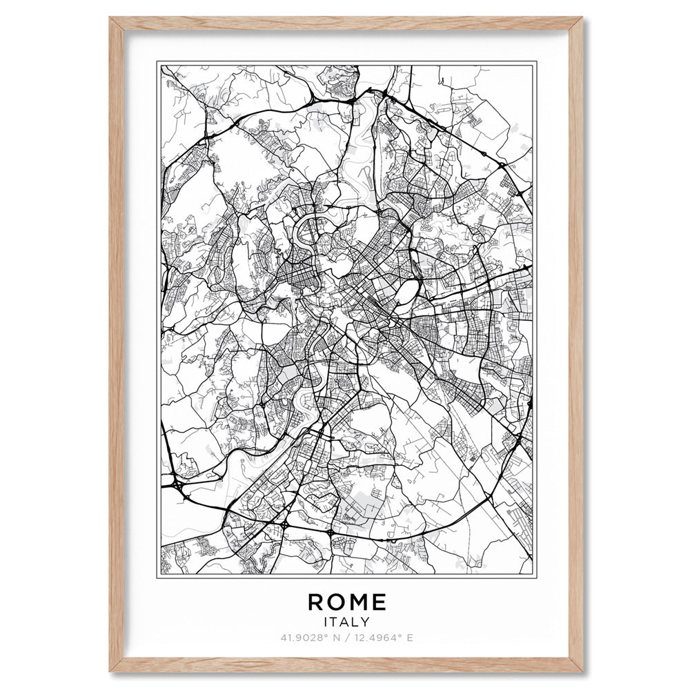 City Map | ROME - Art Print, Poster, Stretched Canvas, or Framed Wall Art Print, shown in a natural timber frame