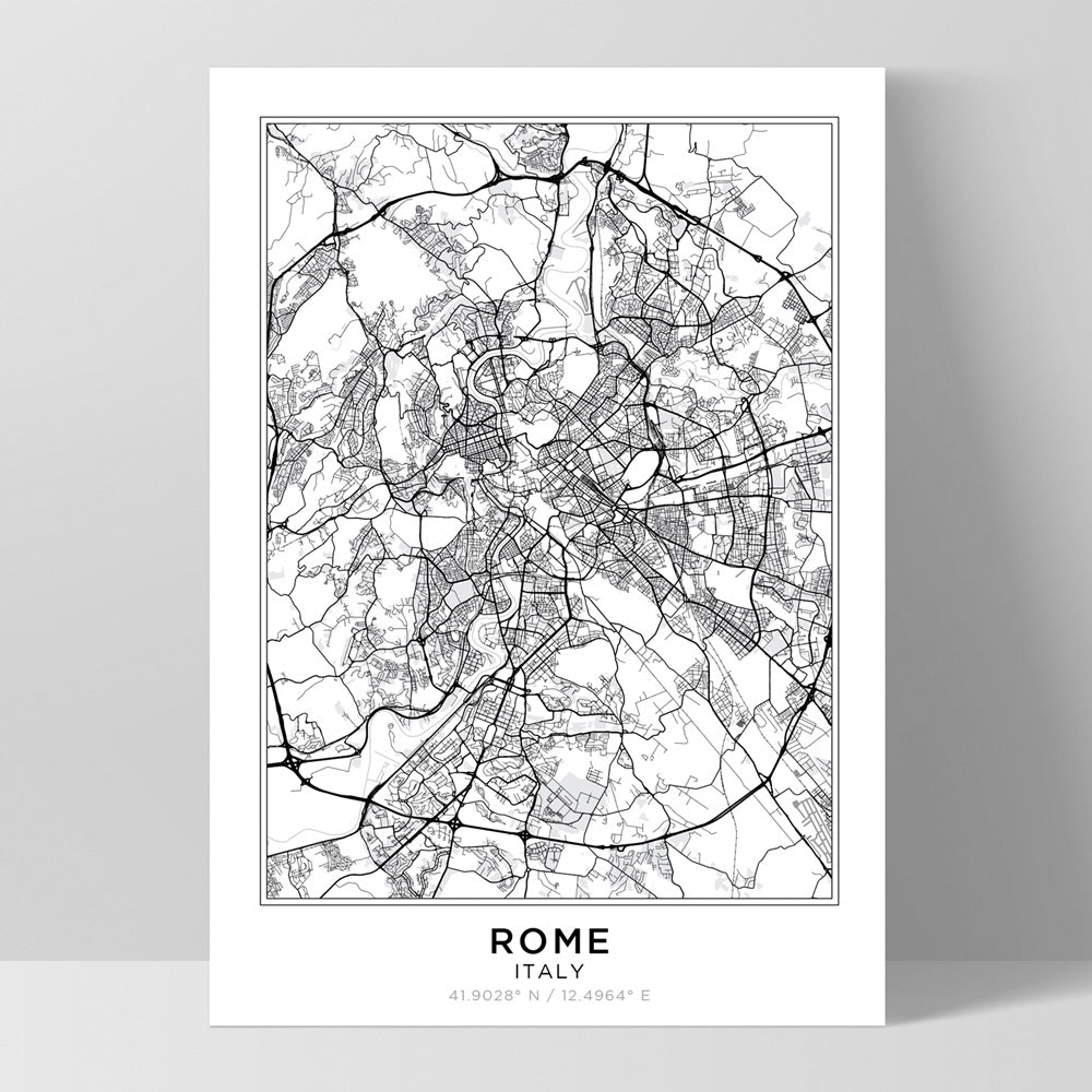 City Map | ROME - Art Print, Poster, Stretched Canvas, or Framed Wall Art Print, shown as a stretched canvas or poster without a frame