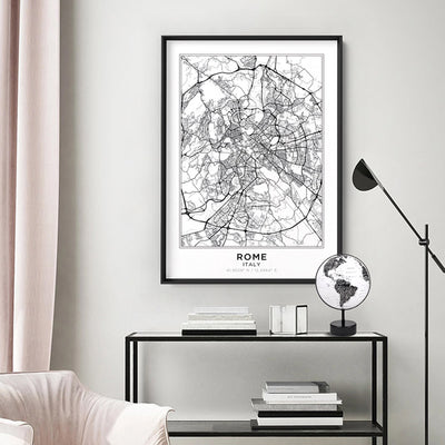 City Map | ROME - Art Print, Poster, Stretched Canvas or Framed Wall Art Prints, shown framed in a room