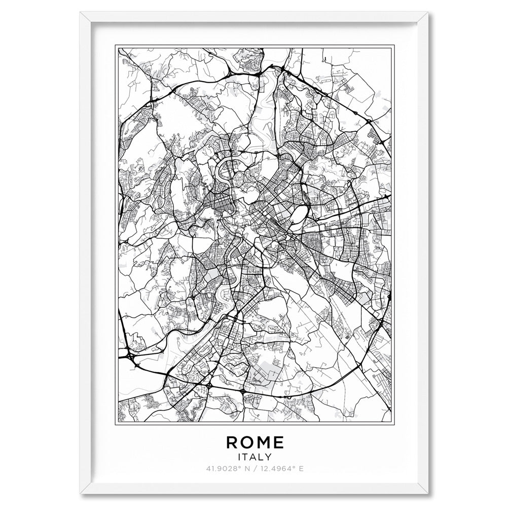 City Map | ROME - Art Print, Poster, Stretched Canvas, or Framed Wall Art Print, shown in a white frame