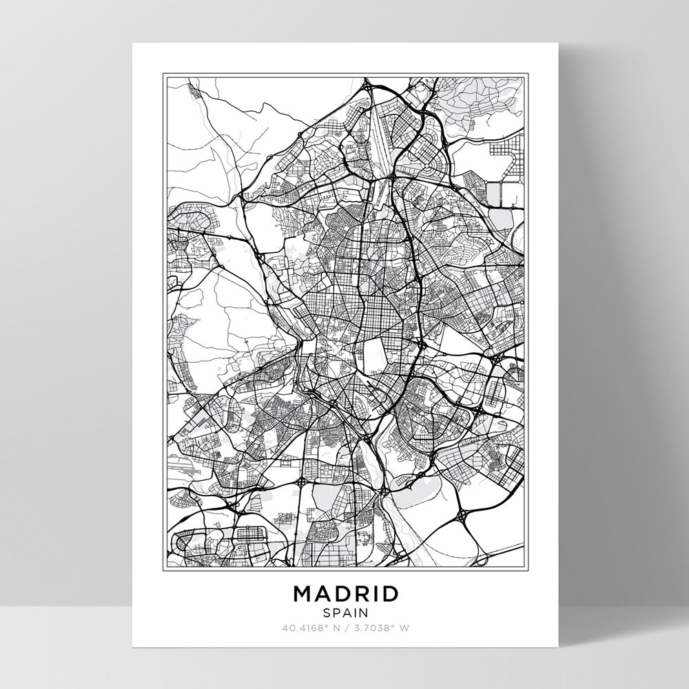 City Map | MADRID - Art Print, Poster, Stretched Canvas, or Framed Wall Art Print, shown as a stretched canvas or poster without a frame