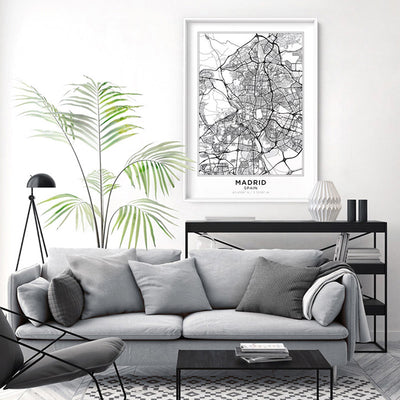 City Map | MADRID - Art Print, Poster, Stretched Canvas or Framed Wall Art Prints, shown framed in a room