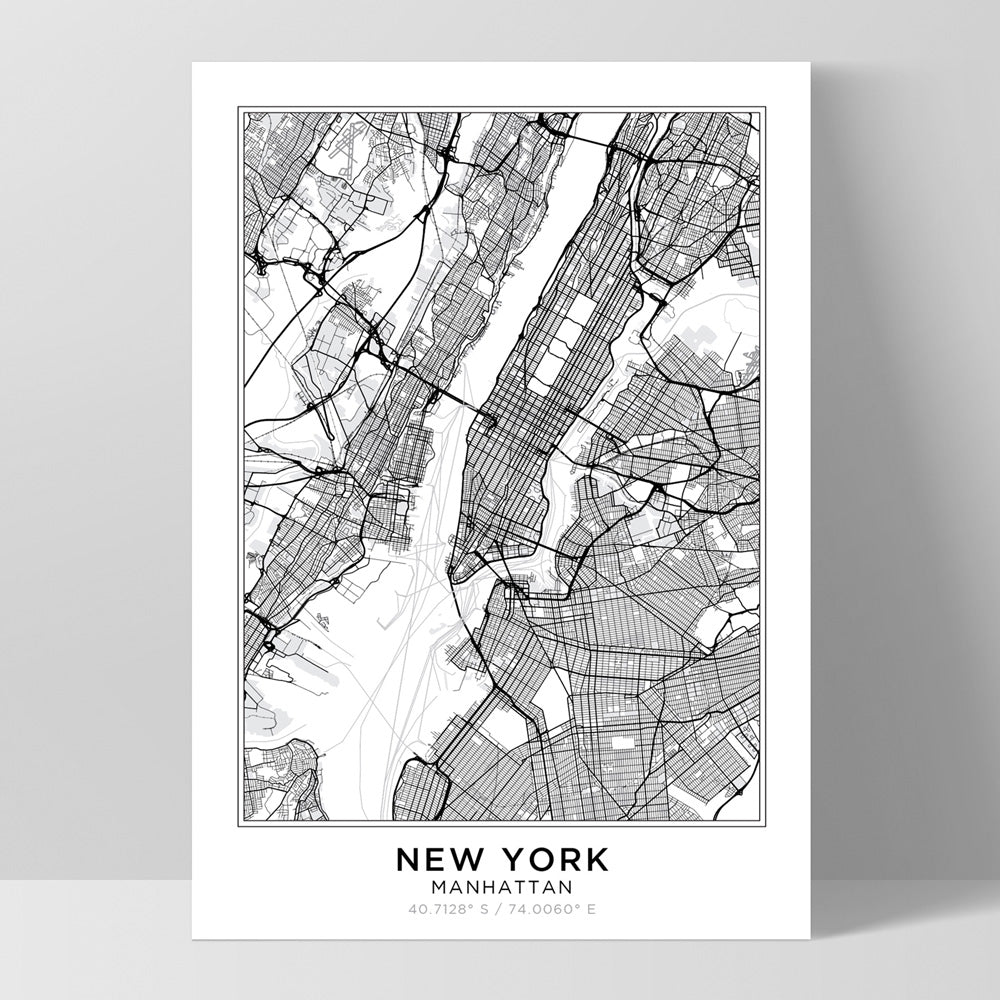 City Map | NEW YORK - Art Print, Poster, Stretched Canvas, or Framed Wall Art Print, shown as a stretched canvas or poster without a frame