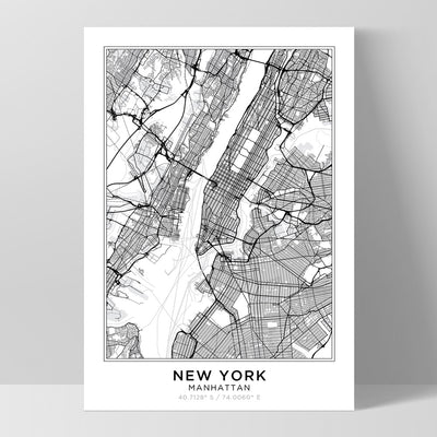 City Map | NEW YORK - Art Print, Poster, Stretched Canvas, or Framed Wall Art Print, shown as a stretched canvas or poster without a frame