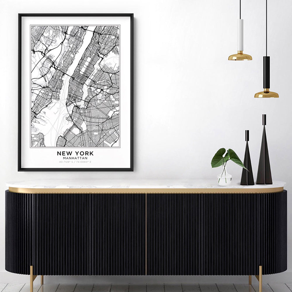 City Map | NEW YORK - Art Print, Poster, Stretched Canvas or Framed Wall Art Prints, shown framed in a room