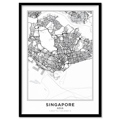 City Map | SINGAPORE - Art Print, Poster, Stretched Canvas, or Framed Wall Art Print, shown in a black frame