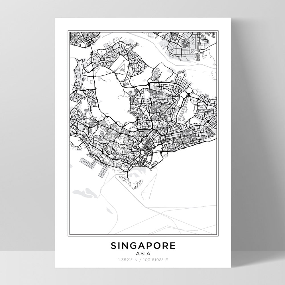 City Map | SINGAPORE - Art Print, Poster, Stretched Canvas, or Framed Wall Art Print, shown as a stretched canvas or poster without a frame