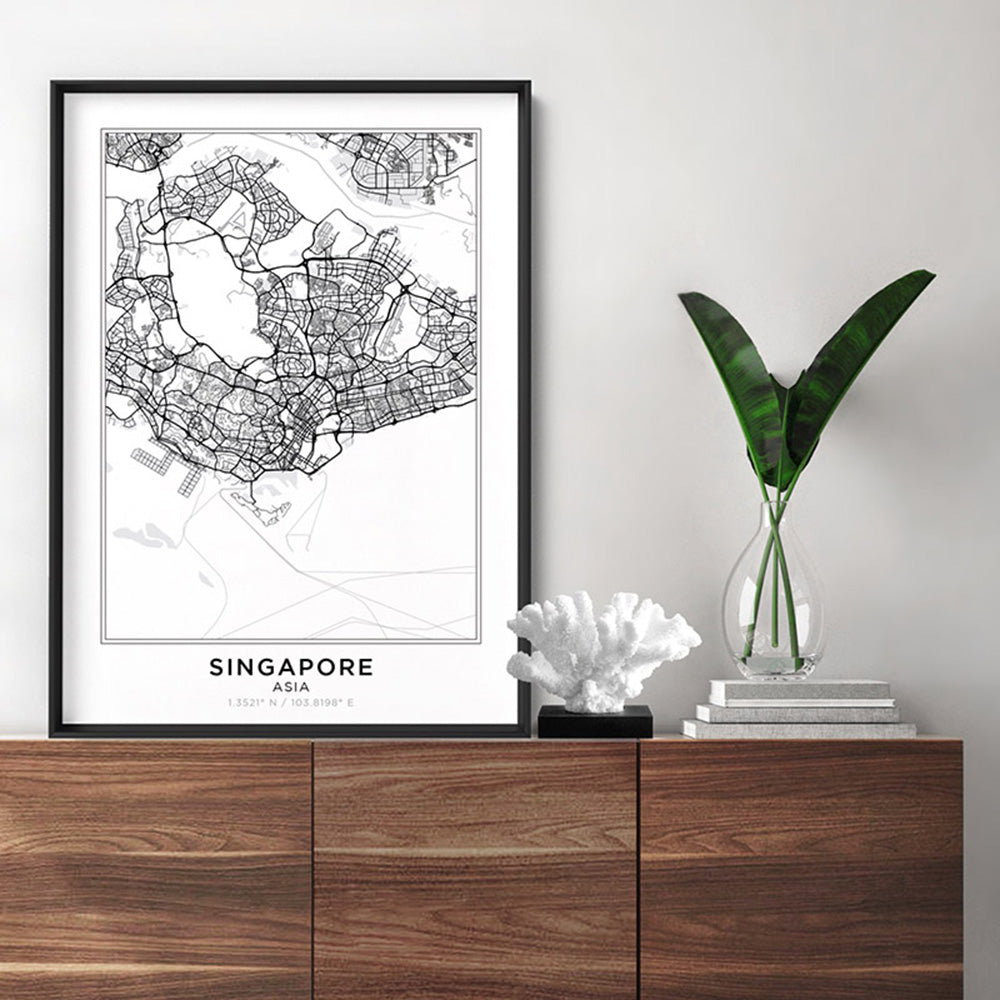 City Map | SINGAPORE - Art Print, Poster, Stretched Canvas or Framed Wall Art Prints, shown framed in a room