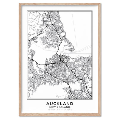City Map | AUCKLAND - Art Print, Poster, Stretched Canvas, or Framed Wall Art Print, shown in a natural timber frame
