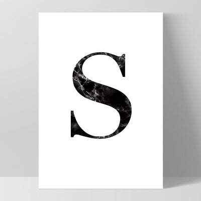 Custom Personalised Black Marble Initial - Art Print, Poster, Stretched Canvas, or Framed Wall Art Print, shown as a stretched canvas or poster without a frame