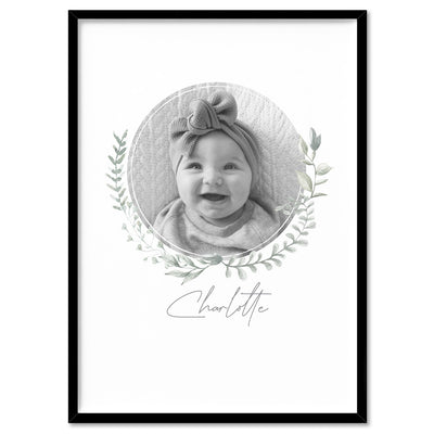 Custom Kids / Baby Photo & Name Design - Art Print, Poster, Stretched Canvas, or Framed Wall Art Print, shown in a black frame