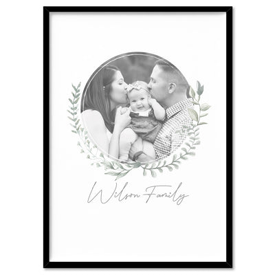 Custom Family Photo & Name Design - Art Print, Poster, Stretched Canvas, or Framed Wall Art Print, shown in a black frame