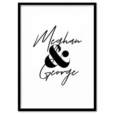 Custom Couple Name Design - Art Print, Poster, Stretched Canvas, or Framed Wall Art Print, shown in a black frame
