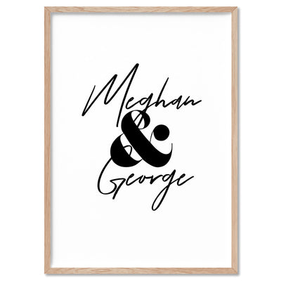 Custom Couple Name Design - Art Print, Poster, Stretched Canvas, or Framed Wall Art Print, shown in a natural timber frame
