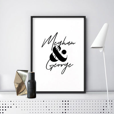 Custom Couple Name Design - Art Print, Poster, Stretched Canvas or Framed Wall Art, shown framed in a home interior space
