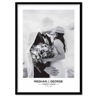 Custom Wedding Photo Design Portrait - Art Print, Poster, Stretched Canvas, or Framed Wall Art Print, shown in a black frame
