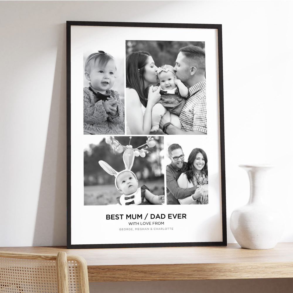Best Mum / Dad Ever. Custom Photo Design - Art Print, Poster, Stretched Canvas or Framed Wall Art Prints, shown framed in a room