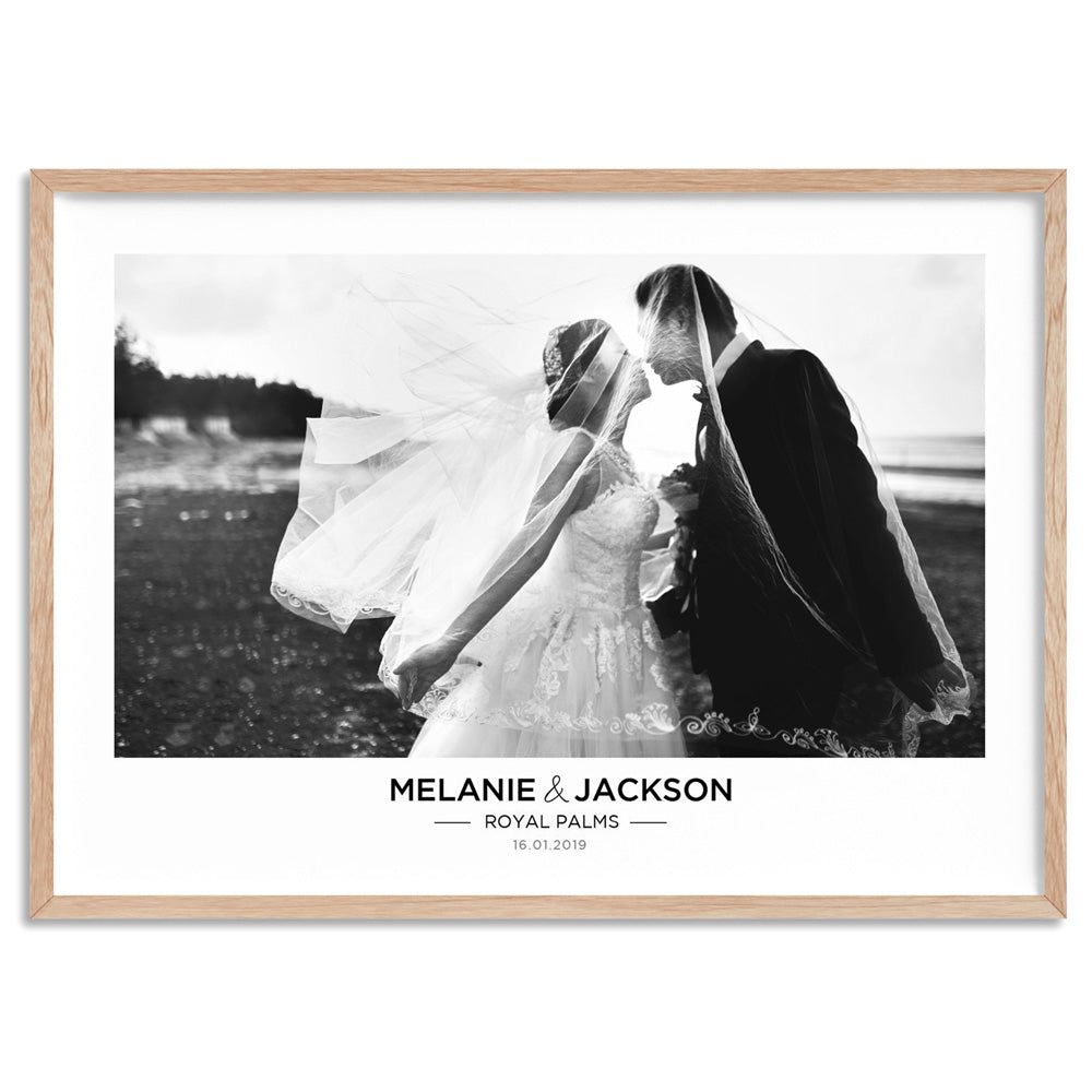 Custom Wedding Photo Design Landscape - Art Print, Poster, Stretched Canvas, or Framed Wall Art Print, shown in a natural timber frame