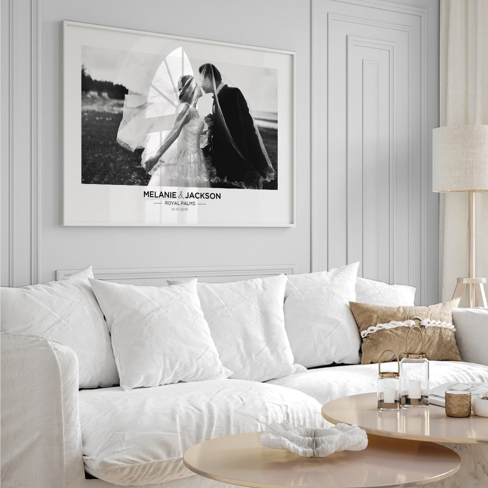 Custom Wedding Photo Design Landscape - Art Print, Poster, Stretched Canvas or Framed Wall Art Prints, shown framed in a room
