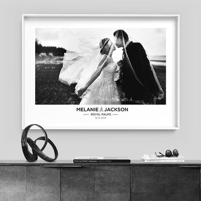 Custom Wedding Photo Design Landscape - Art Print, Poster, Stretched Canvas or Framed Wall Art, shown framed in a home interior space