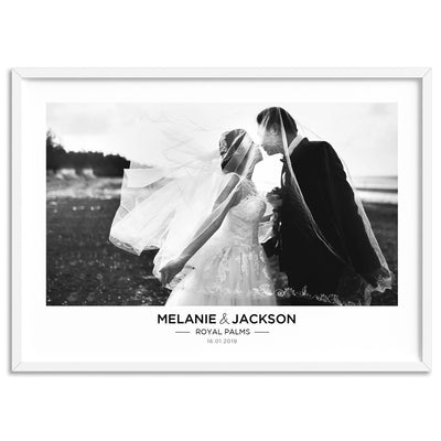 Custom Wedding Photo Design Landscape - Art Print, Poster, Stretched Canvas, or Framed Wall Art Print, shown in a white frame