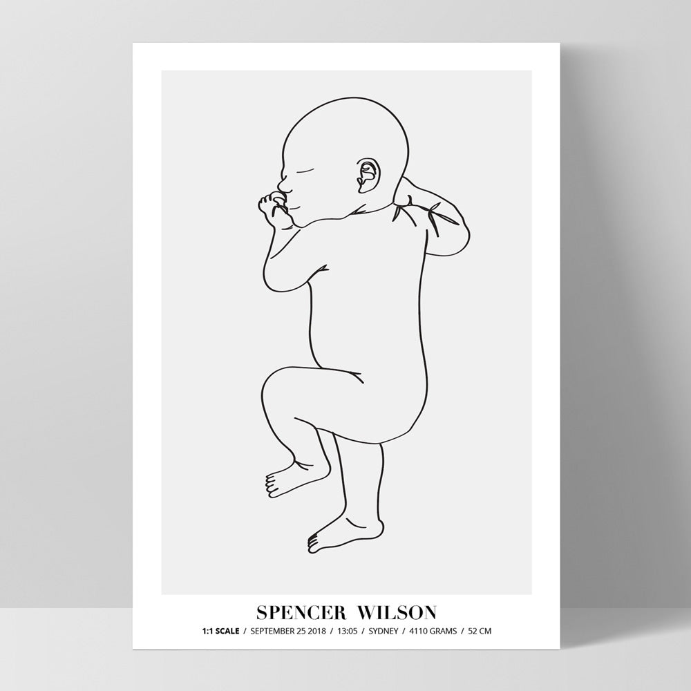 Custom Baby Birth Print - Line Art Style | 50x70cm (20x28" in USA), Poster, Stretched Canvas, or Framed Wall Art Print, shown as a stretched canvas or poster without a frame