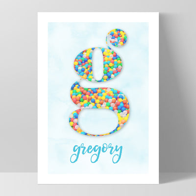 Custom Kids Bright Sprinkles | Initial & Name  - Art Print, Poster, Stretched Canvas, or Framed Wall Art Print, shown as a stretched canvas or poster without a frame