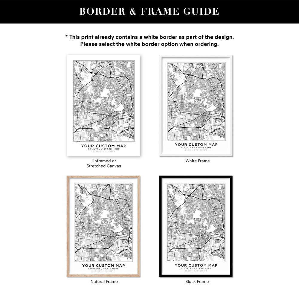 Custom Map White Custom Map Prints & Posters. Location & Color of Your Choice – Print ...