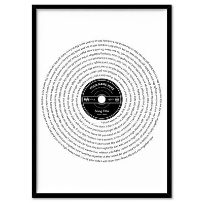 Custom Lyrics Vinyl Record Style. Favourite Song - Art Print, Poster, Stretched Canvas, or Framed Wall Art Print, shown in a black frame