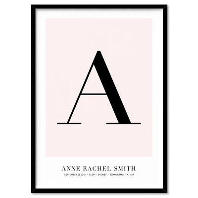 Custom Letter & Name - Art Print, Poster, Stretched Canvas, or Framed Wall Art Print, shown in a black frame