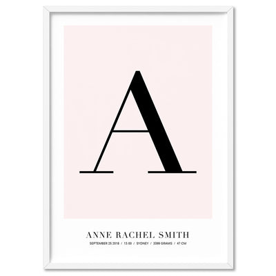 Custom Letter & Name - Art Print, Poster, Stretched Canvas, or Framed Wall Art Print, shown in a white frame
