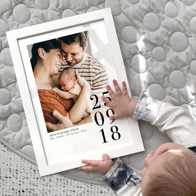 Custom Baby Photo Portrait - Art Print, Poster, Stretched Canvas or Framed Wall Art Prints, shown framed in a room