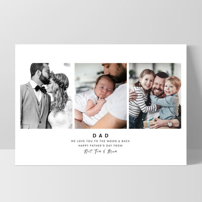 Custom Dad Trio Collage in Landscape - Art Print, Poster, Stretched Canvas, or Framed Wall Art Print, shown as a stretched canvas or poster without a frame