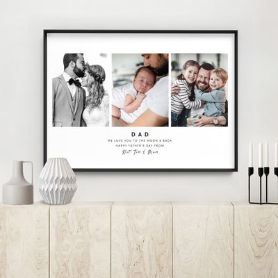 Custom Dad Trio Collage in Landscape - Art Print, Poster, Stretched Canvas or Framed Wall Art Prints, shown framed in a room
