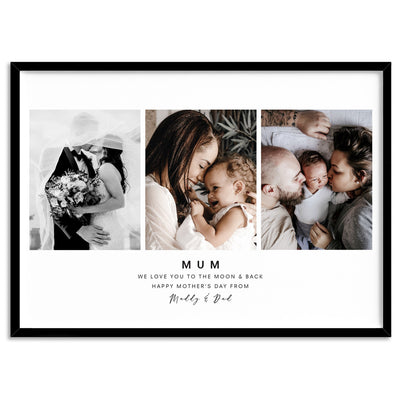 Custom Mum Trio Collage in Landscape - Art Print, Poster, Stretched Canvas, or Framed Wall Art Print, shown in a black frame