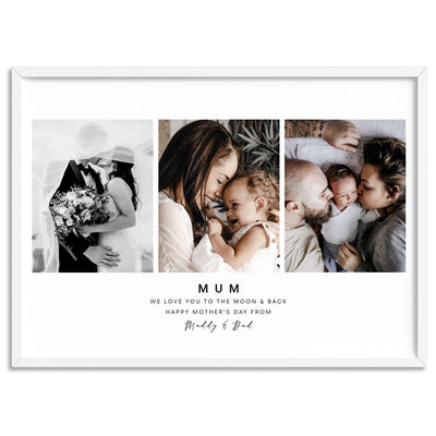 Custom Mum Trio Collage in Landscape - Art Print, Poster, Stretched Canvas, or Framed Wall Art Print, shown in a white frame