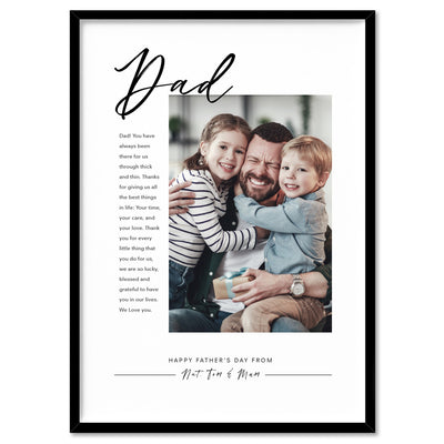 Custom Best Dad Ever in Portrait - Art Print, Poster, Stretched Canvas, or Framed Wall Art Print, shown in a black frame