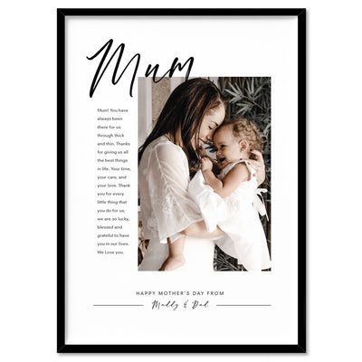 Custom Best Mum Ever in Portrait - Art Print, Poster, Stretched Canvas, or Framed Wall Art Print, shown in a black frame