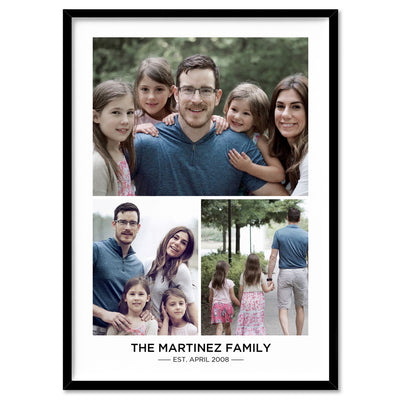 Custom Family Photos | Trio Collage - Art Print, Poster, Stretched Canvas, or Framed Wall Art Print, shown in a black frame