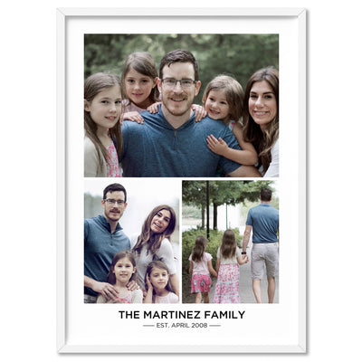 Custom Family Photos | Trio Collage - Art Print, Poster, Stretched Canvas, or Framed Wall Art Print, shown in a white frame