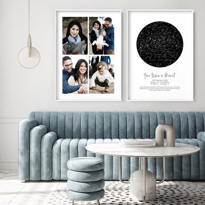 Custom Family Photos | Four Grid Collage - Art Print, Poster, Stretched Canvas or Framed Wall Art, Close up View of Print Resolution