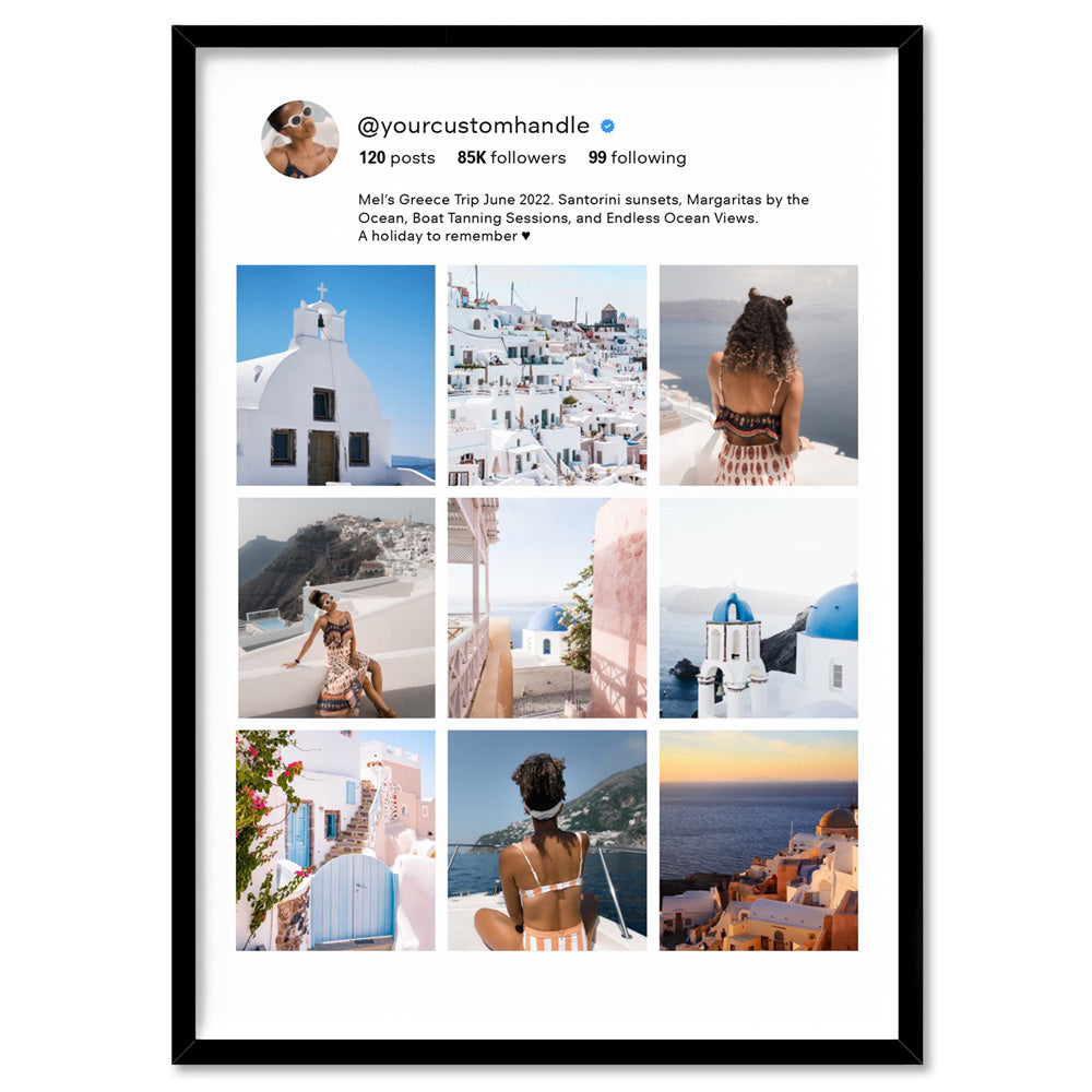 Custom Photos | Instagram Style Collage Grid - Art Print, Poster, Stretched Canvas, or Framed Wall Art Print, shown in a black frame
