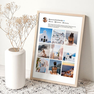 Custom Photos | Instagram Style Collage Grid - Art Print, Poster, Stretched Canvas or Framed Wall Art Prints, shown framed in a room