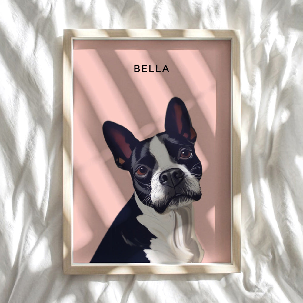Custom Dog Portrait | Illustration - Art Print, Poster, Stretched Canvas or Framed Wall Art Prints, shown framed in a room