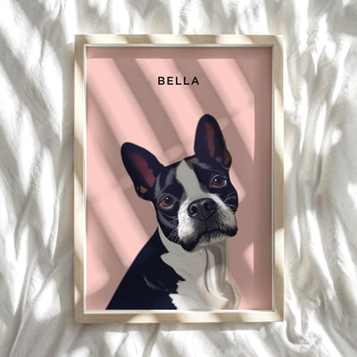 Custom Dog Portrait | Illustration - Art Print, Poster, Stretched Canvas or Framed Wall Art Prints, shown framed in a room