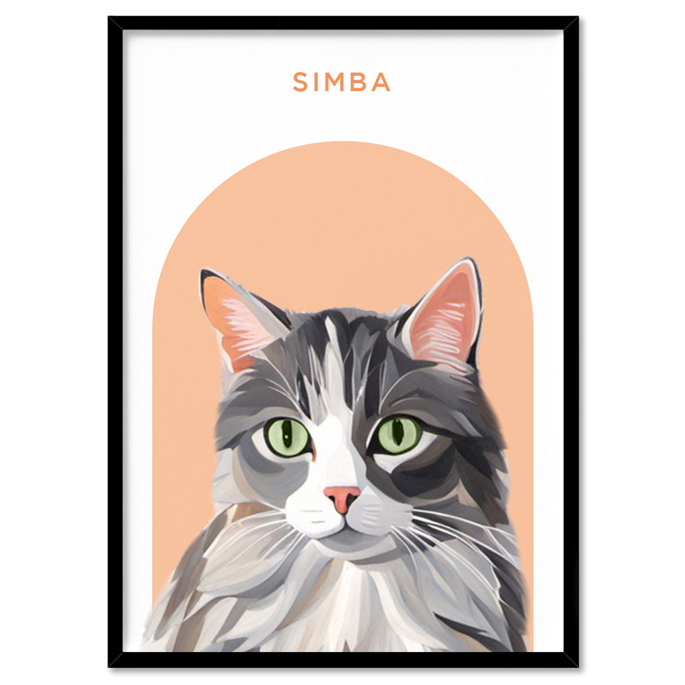 Custom Cat Portrait | Arch Illustration - Art Print, Poster, Stretched Canvas, or Framed Wall Art Print, shown in a black frame