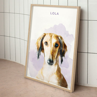 Custom Dog Portrait | Watercolour - Art Print, Poster, Stretched Canvas or Framed Wall Art Prints, shown framed in a room
