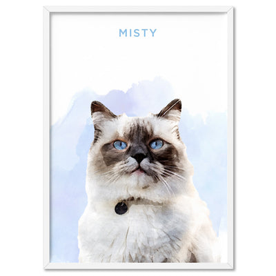 Custom Cat Portrait | Watercolour - Art Print, Poster, Stretched Canvas, or Framed Wall Art Print, shown in a white frame