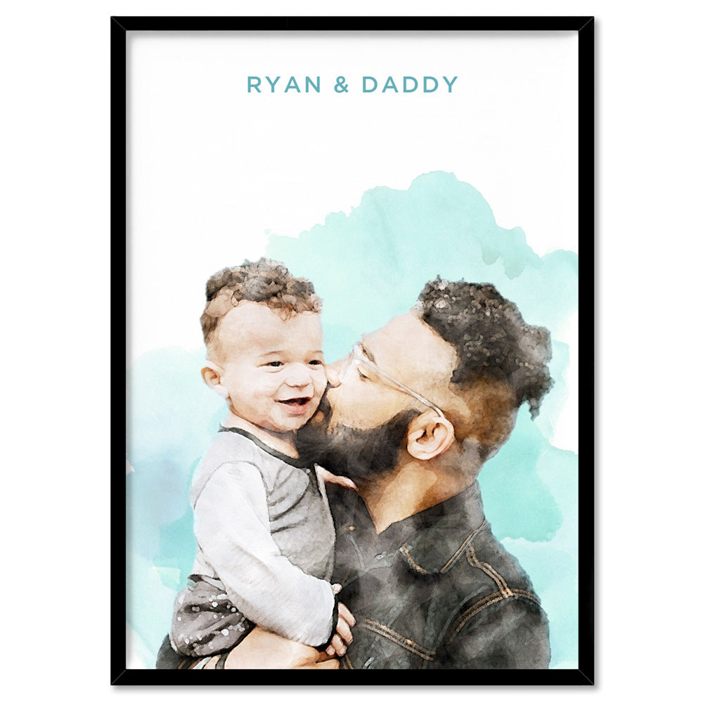 Custom Family Portrait | Watercolour - Art Print, Poster, Stretched Canvas, or Framed Wall Art Print, shown in a black frame
