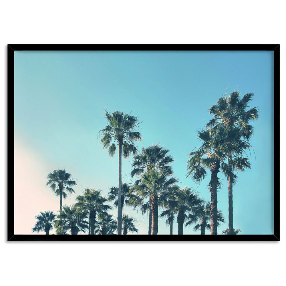 California Tropical Palms Landscape - Art Print, Poster, Stretched Canvas, or Framed Wall Art Print, shown in a black frame